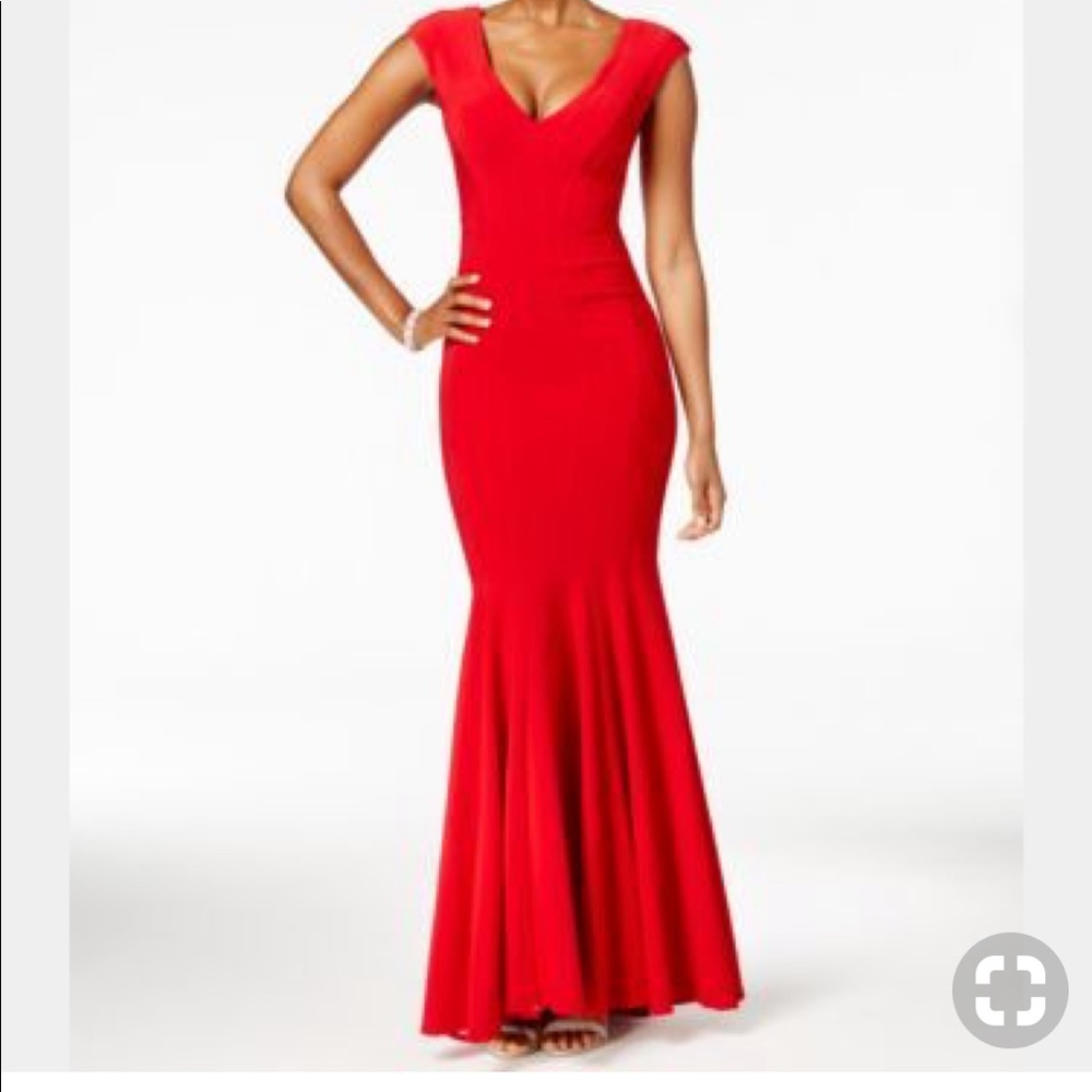 Betsy & Adam long red dress